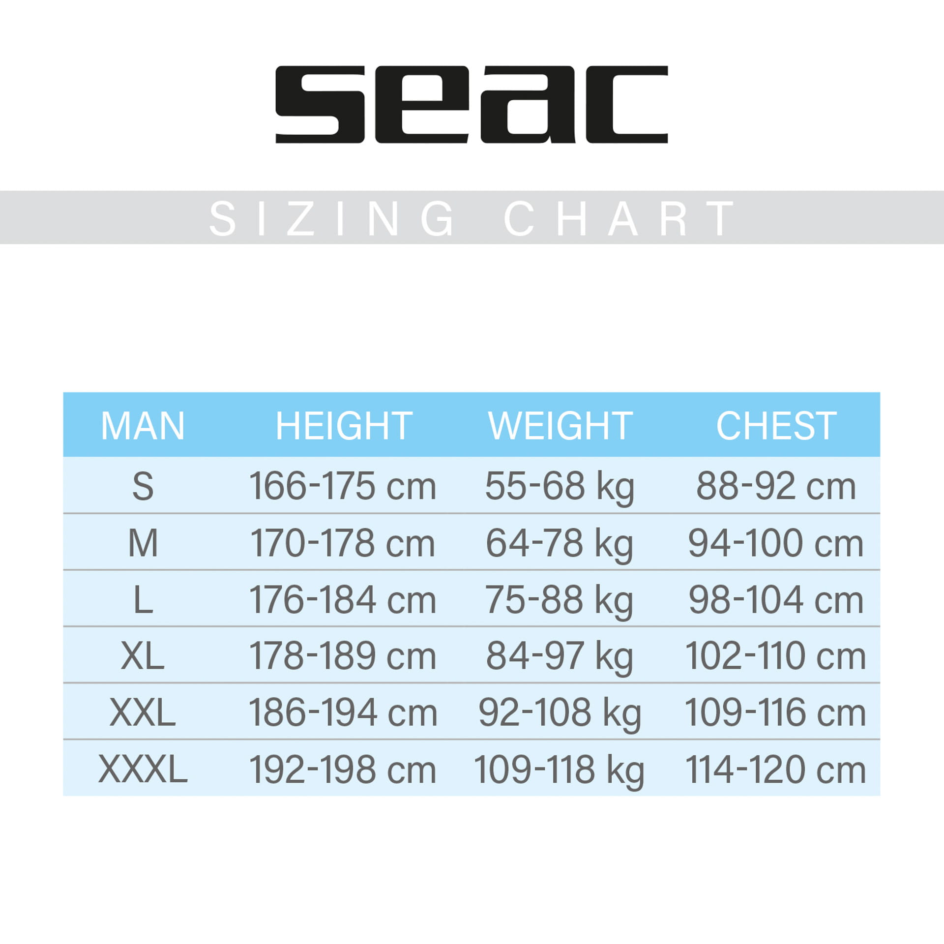 Seac_Sub_Hoody_Man_Groessentabelle Seac Sub Hoody Herren Unterziehweste