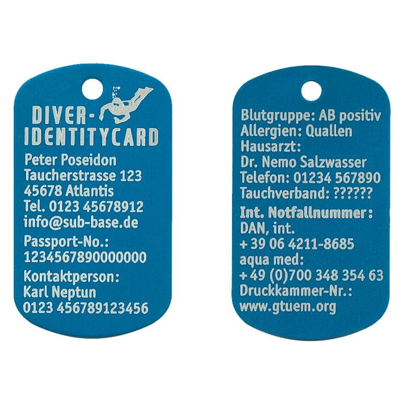 Diver-Identitycard_blau Sub Base Diver-Identitycard Identifikationskarte