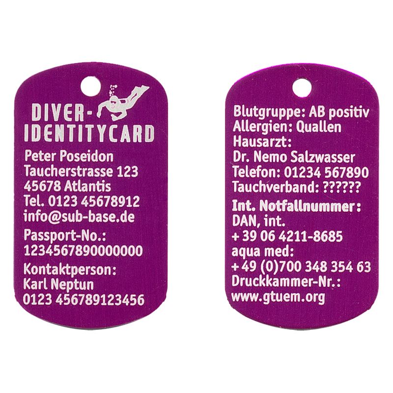 Sub Base Diver-Identitycard Identifikationskarte