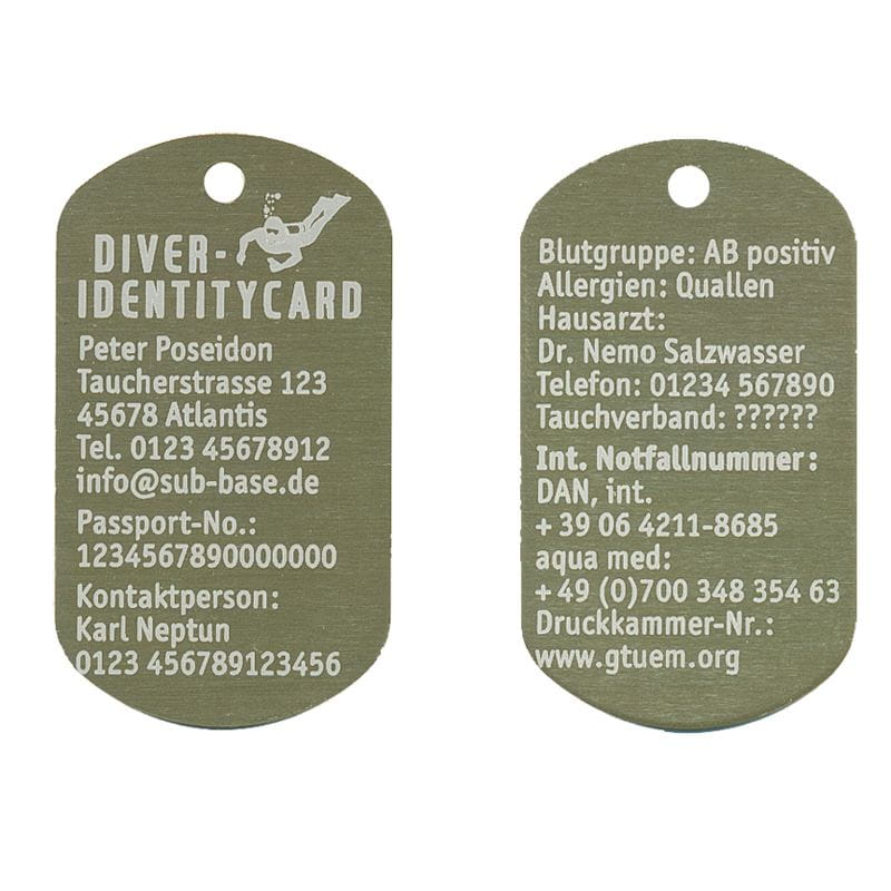 Sub Base Diver-Identitycard Identifikationskarte