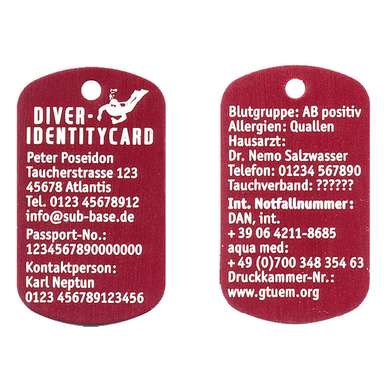 Diver-Identitycard_rot Sub Base Diver-Identitycard Identifikationskarte